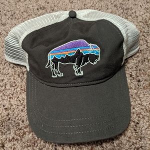 Grey and white Patagonia trucker hat
